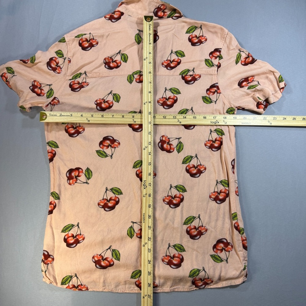H&M Divided Womens Small Cherry Print Button Up Shirt Peach Short Sleeve Viscose - Picture 11 of 11